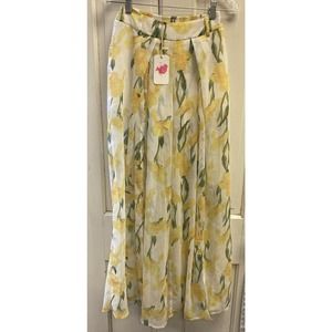 NWT L’Atiste by Amy Sheer Wide Leg Split Beach Pants Yellow Floral Size Small